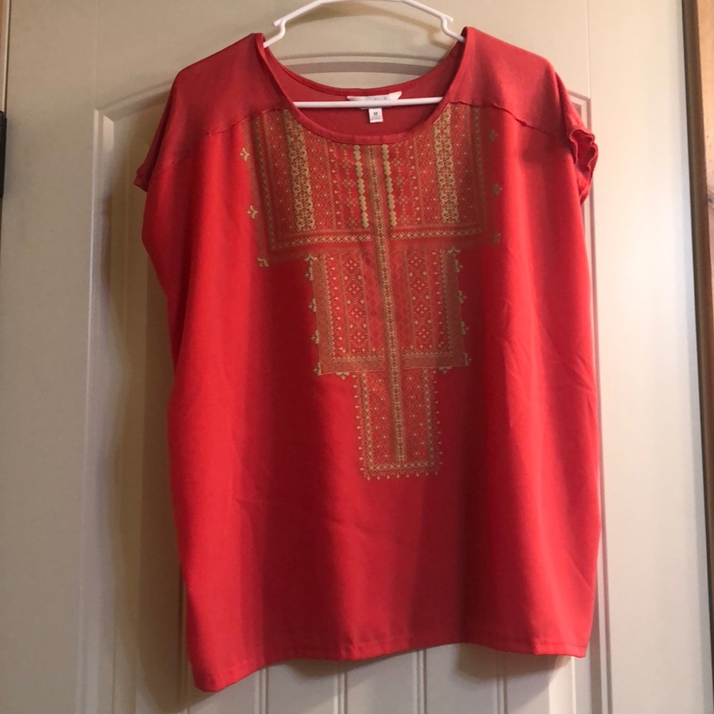 Coral blouse with print